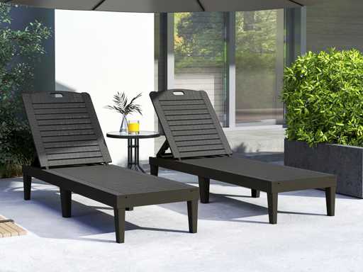  Lot de 2 bains de soleil, chaise longue avec dossier ajustable à 4 positions noir