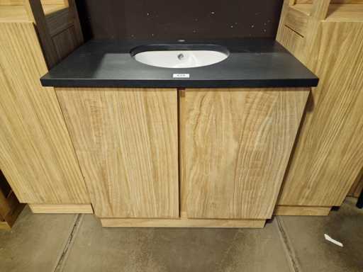 Mobilier de salle de bain en teck Dubai 90 cm avec table en granit - 2 portes