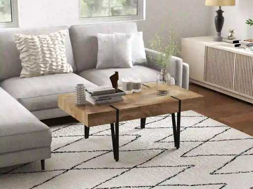 Table Basse rectangulaire Style Industriel piètement épingle métal Noir