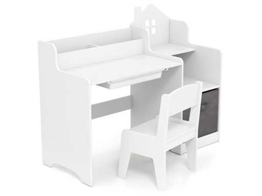 Kinderbureau met boekenkast in witte melamine