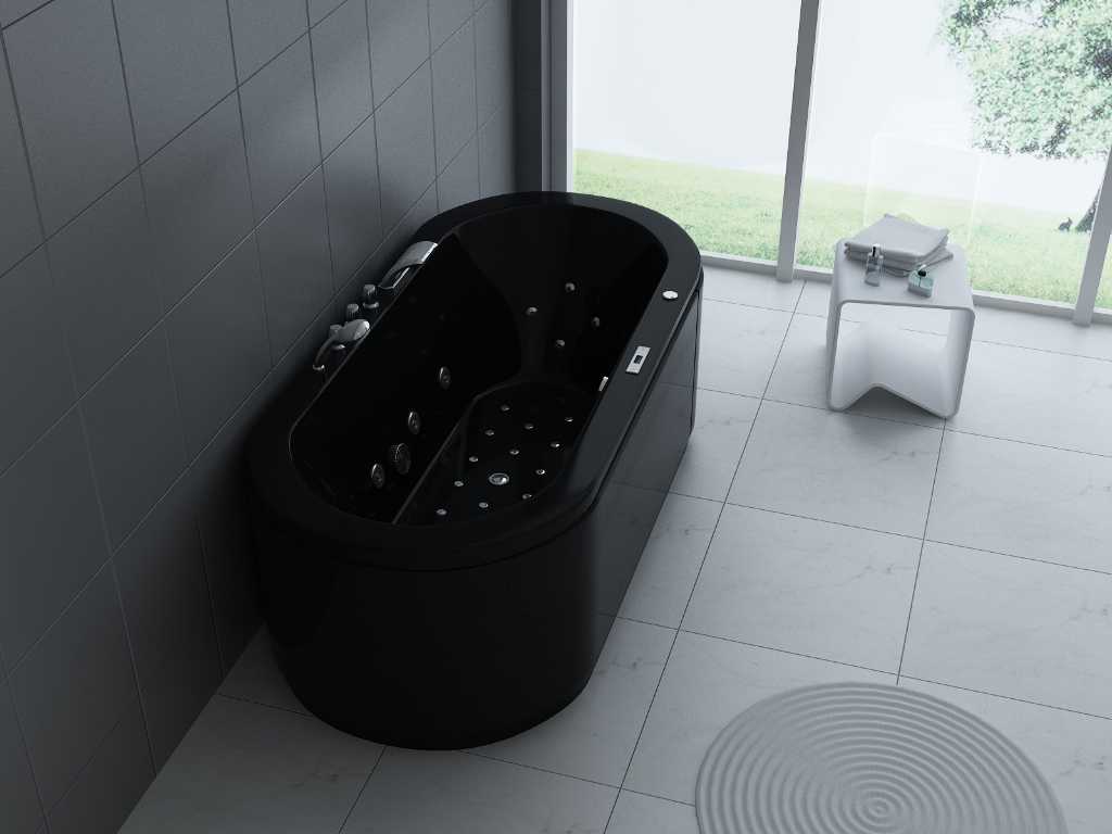 1 to 2-person whirlpool massage bath high gloss black - semi freestanding 190x90 cm