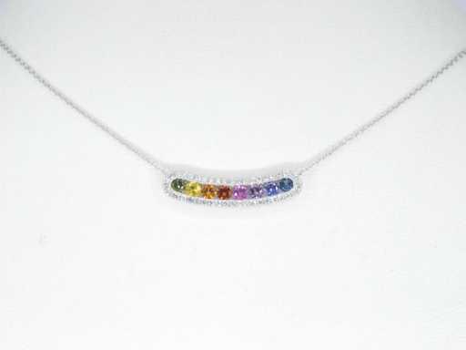 White gold necklace with multicolour sapphires and diamonds