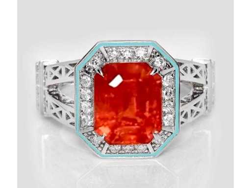 Inel de lux din Spessartine naturală de înaltă calitate, Granat, portocaliu, 5,25 carate