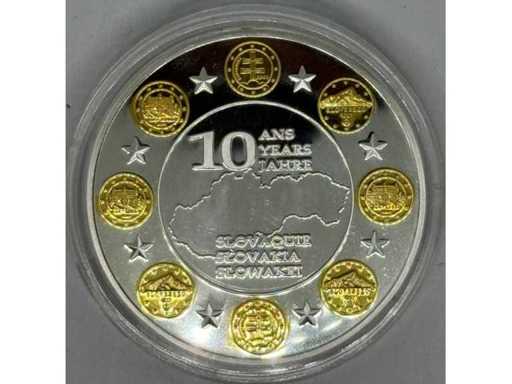 10 jaar Euro – Slowaakse Herdenkingsmedaille (2009) – Zilververguld met gedeeltelijke goudplatering
