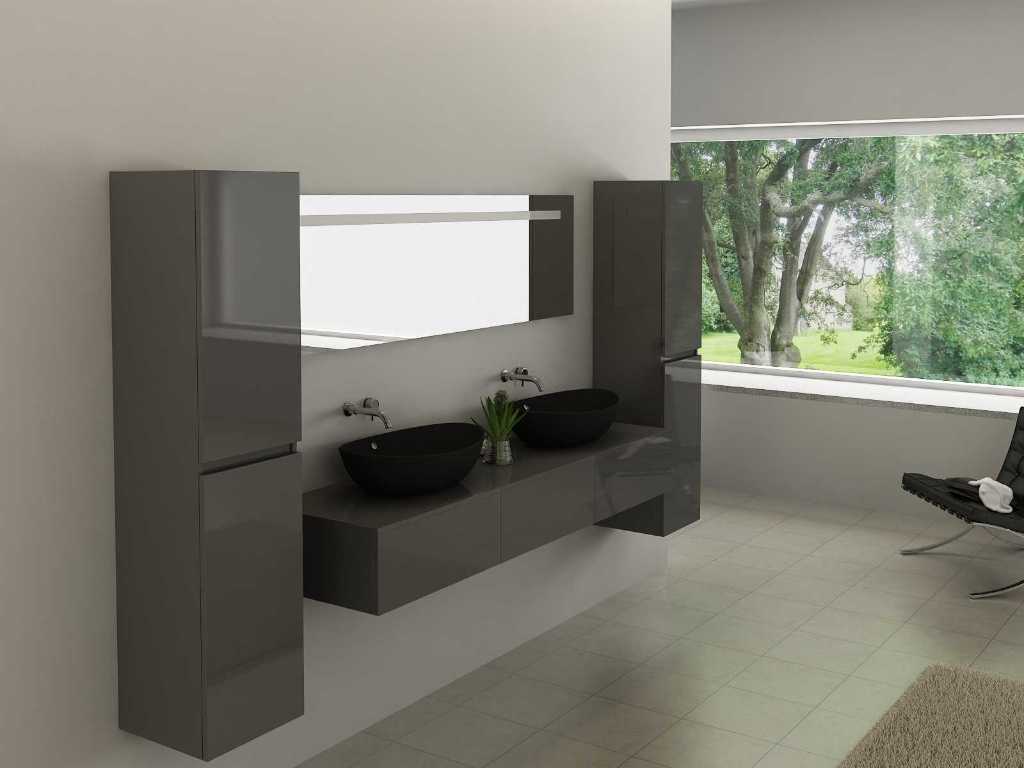 Meuble de salle de bain pour 2 personnes 180 cm anthracite brillant - Robinetterie incluse