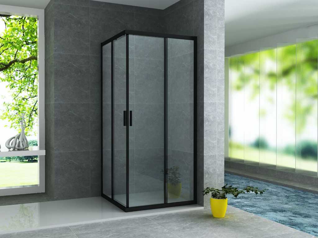 ENTRÉE D’ANGLE DE DOUCHE NOIR MAT 80X80 - Cabine de douche