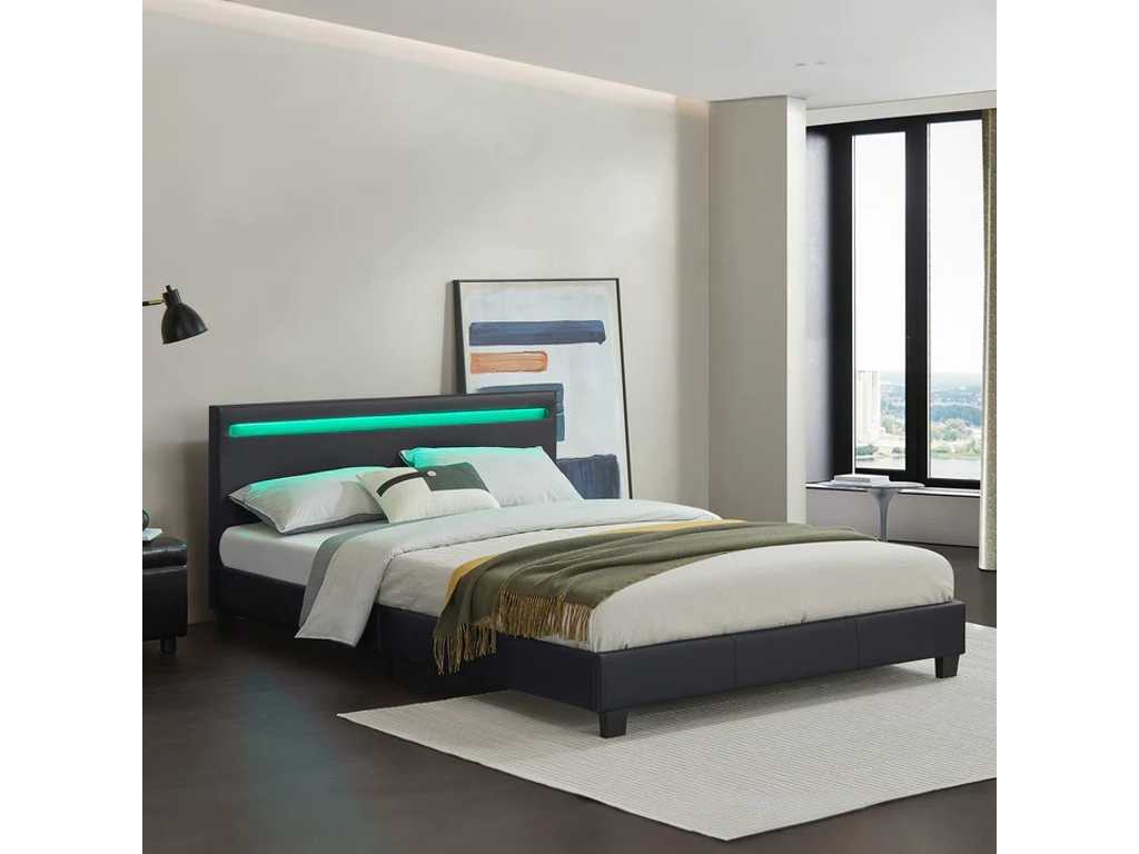 2 x Upholstered bed with LED lighting and bed base 140x200cm