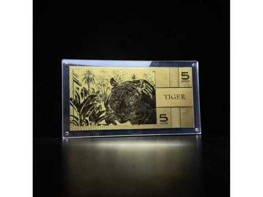 Tiger 2021 – 5 Cedis Ghana – 24 Karat vergoldete Banknote – limitiert auf 2.000 Stück – mit Zertifikat