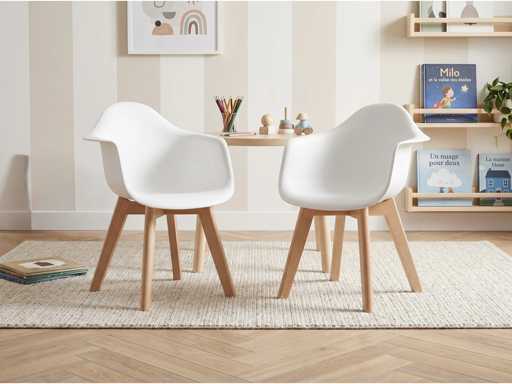 (x4) Chaises enfant avec accoudoirs en polypropylène et hêtre - Blanc