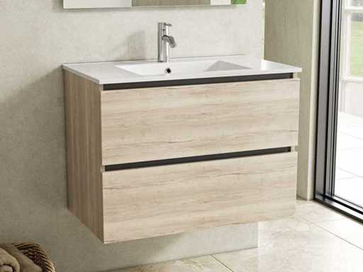 Karo - Badkamermeubel Natural Oak 80 cm + wastafel