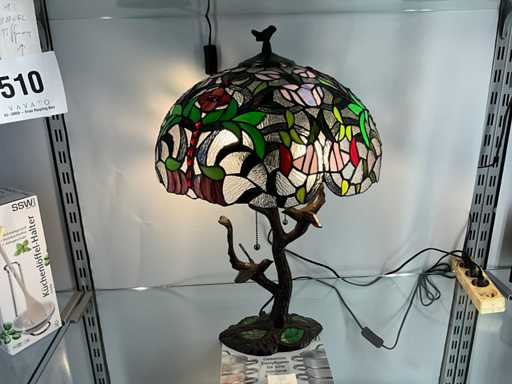 Tiffany Tafellamp met voet met vogels