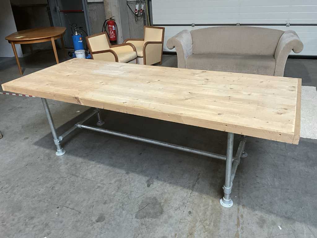 Wooden table with metal frame