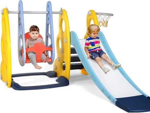 Slide & Swing, 3 in 1 Slide with Swing & Basketball Hoop & Climbing Ladder