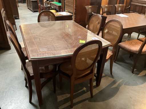 Wooden antique table with chairs