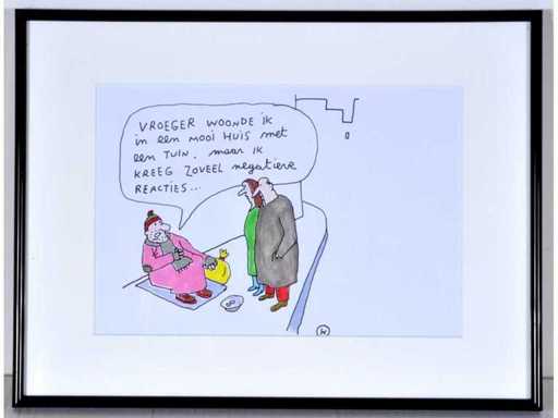 Kamagurka - Vroeger - Inkt en kleurstift op papier - ingelijst