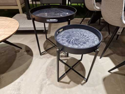 2 tables basses maison en DTP diamètre 56cm + diamètre 41cm - plateau + support