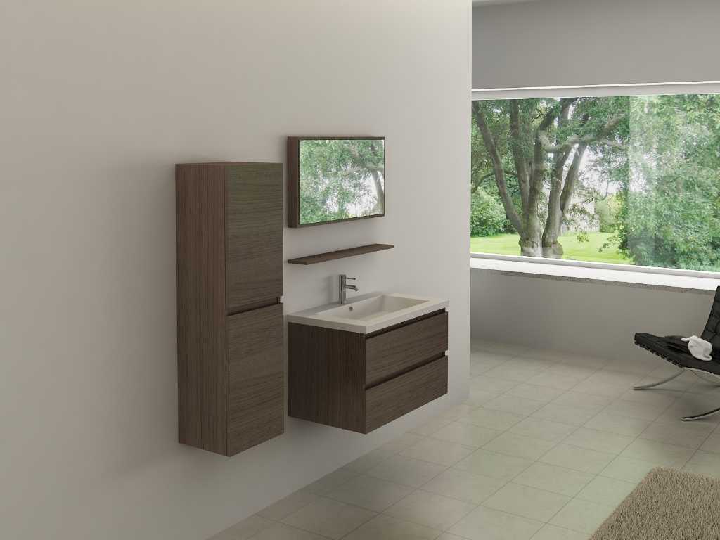 1-persoons badkamermeubel 80 cm - bruin/grijs hout decor - Incl. kranen