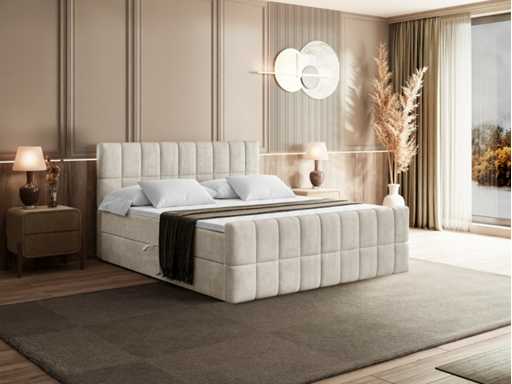Box spring bed 180x200 - mattress - mattress topper - chest - beige velvet