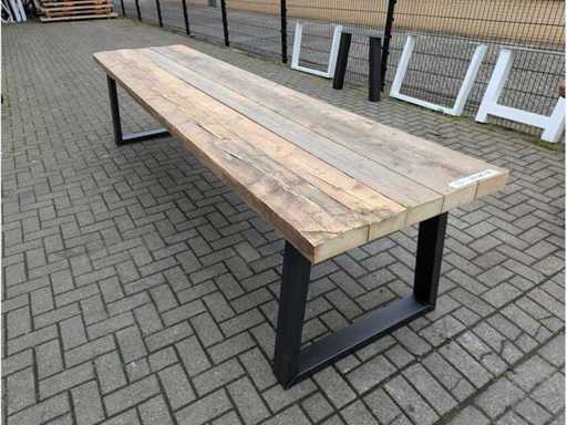 Garden table mega. Rustic Pine Wood. 350 x 85 x 77cm. Metal U Base