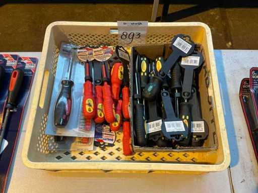 Screwdrivers in plastic crate