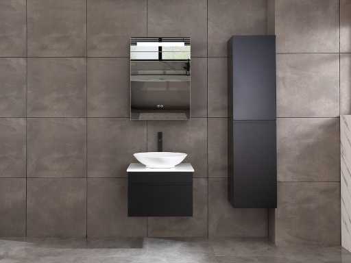 Meuble de salle de bain 60cm avec armoire de toilette et (armoire suspendue) noir mat