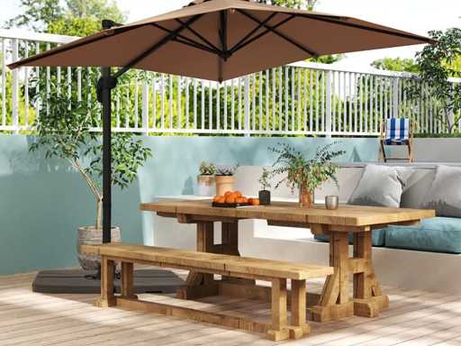 Large rectangular garden parasol 250 x 250 cm with crank, brown colour