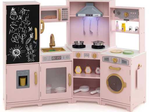 Pink wood corner kitchen with light and sound effects