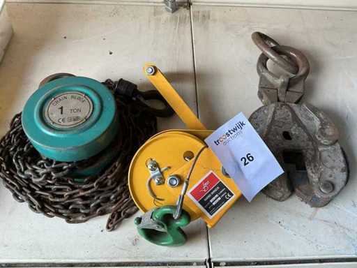 Chain hoist + cable hoist + plate clamp (3x)
