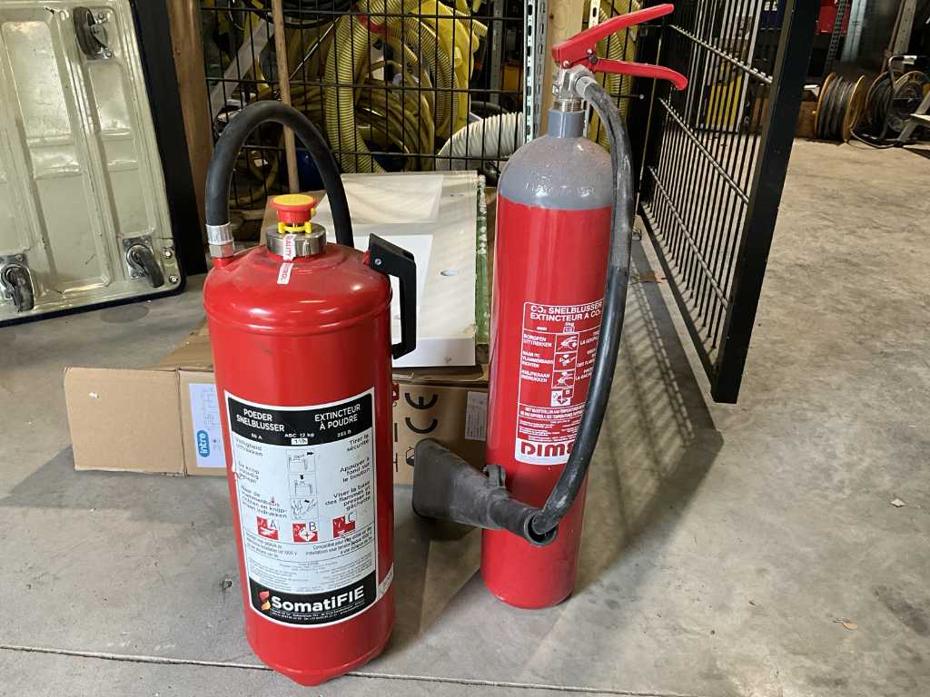 2 various fire extinguishers
