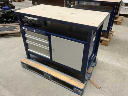 Banco de trabajo Mobiliario del taller, 3 cajones, 1 puerta, encimera maciza, cerradura con llave