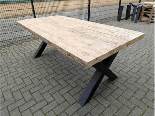 Garden table rustic Elm wood. 205 x 100 x 78cm. Wooden X base