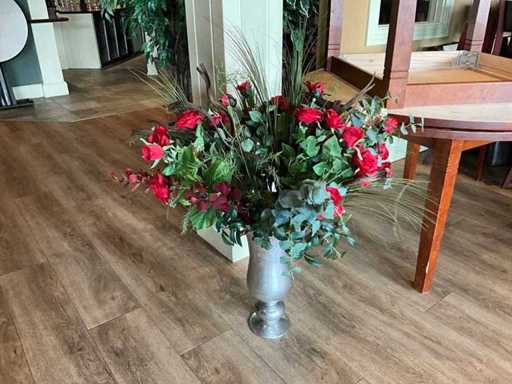 Vase with roses bouquet of artificial flowers