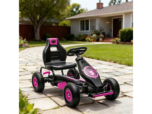 Pedal go-kart for children, adjustable seat 3 positions, handbrake child from 5 to 12 years old, pink black
