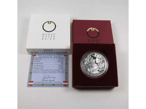 Austria 20 Euro 2003 Srebrny Proof po wojnie