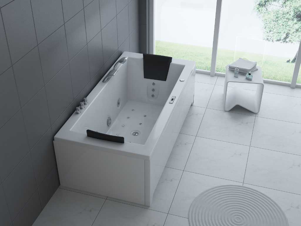 1 to 2 Person whirlpool massage bath - semi freestanding 183x90cm