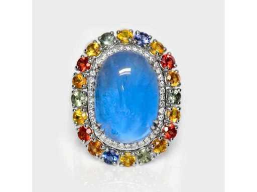 Prachtige ontwerpring Natuurlijke Berly Intense Blauw 19,29 karaat