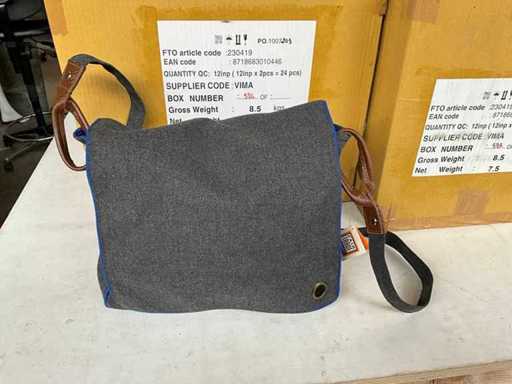 Geantă de umăr Fair Trade textile gri/albastru (39x)