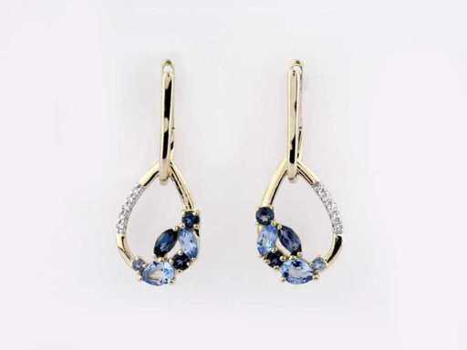 14 KT Yellow Gold Earring With 0.99 Cts Natural Diamond and Topaz