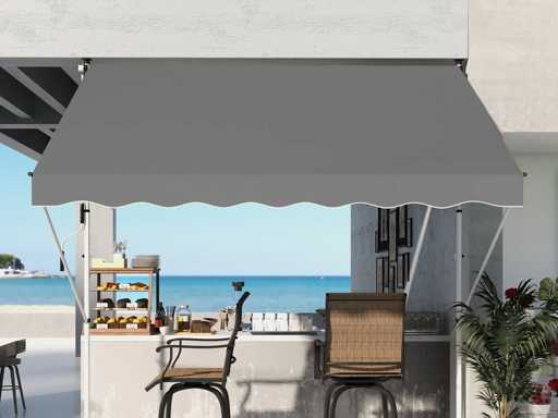 Store extérieur à bras articulé et pince, protection solaire, manivelle, balcon, aluminium, 3 x 1,5 m, gris