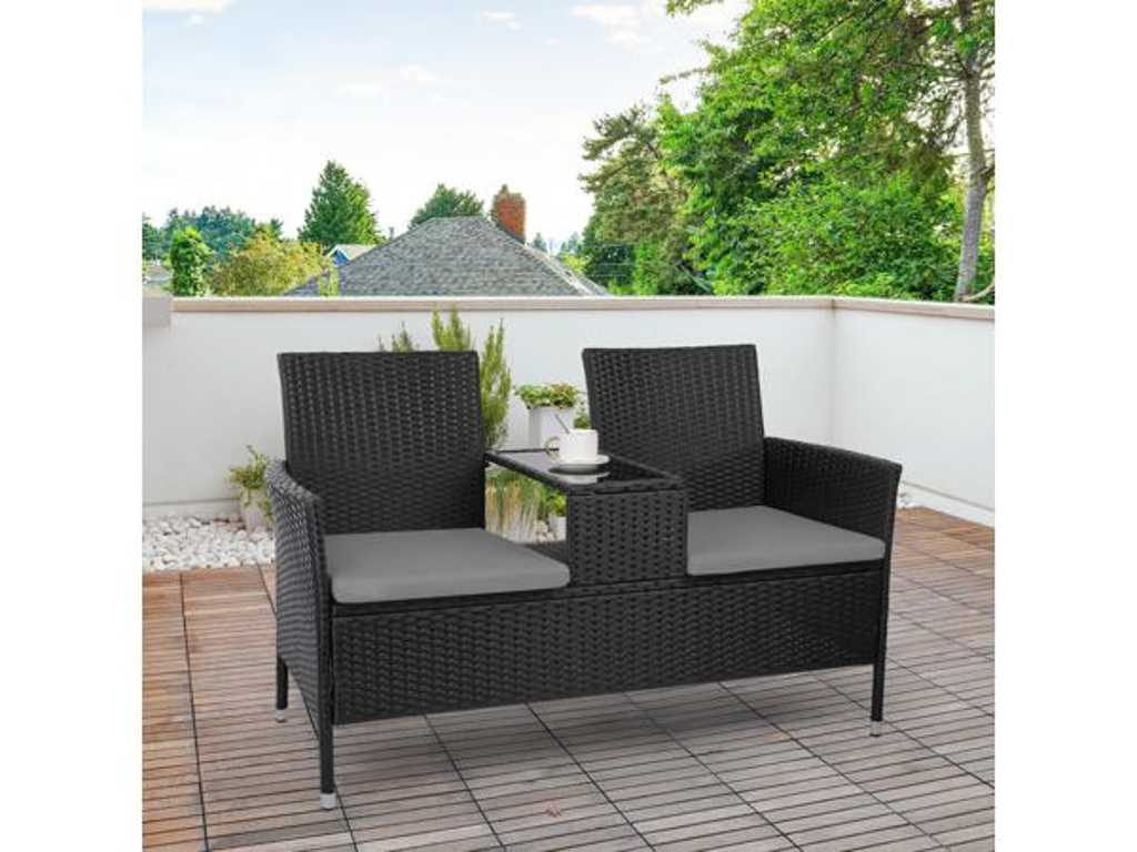 Rattan garden bench store with table