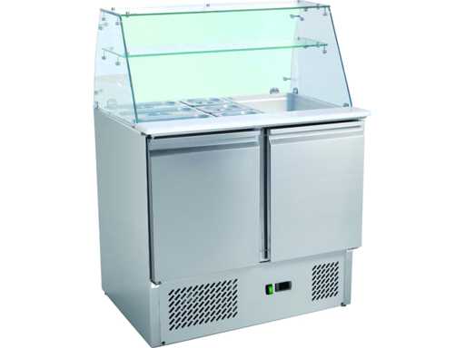 Saladette 2-door fridge with stainless steel glass lid - Refrigerated