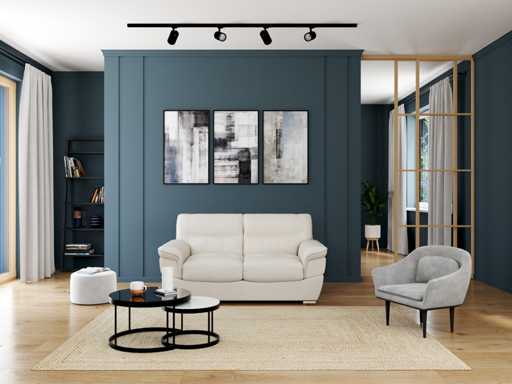 2-zits lederen bank - ivoor