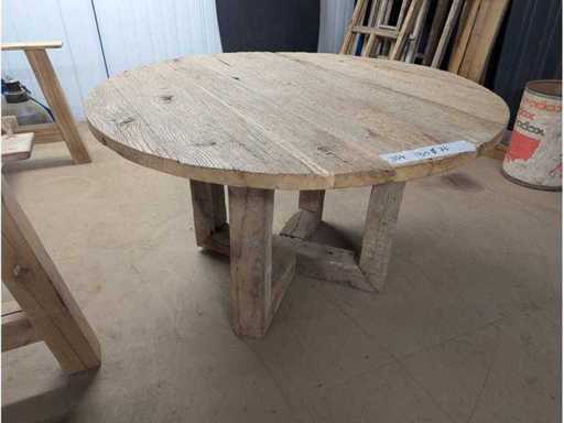 Dining table rustic Oak. Round. 130cm. Wooden base
