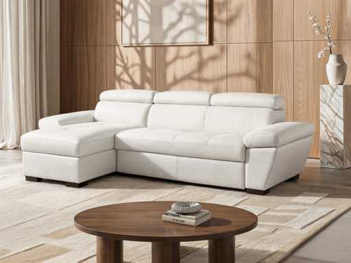 Convertible Leather Corner Sofa - White - Left Corner