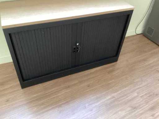 Rolltor-Schrank 120 cm, schwarz / Buche