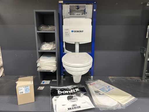 Eingebaute Geberit-Toiletten-Zisterne und Toilettenschüsselzubehör