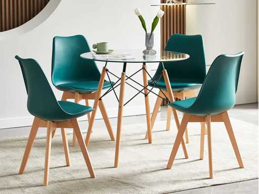 Chaise de Salle à Manger en PU avec Pieds en Bois de Frêne - Vert Foncé x 4 