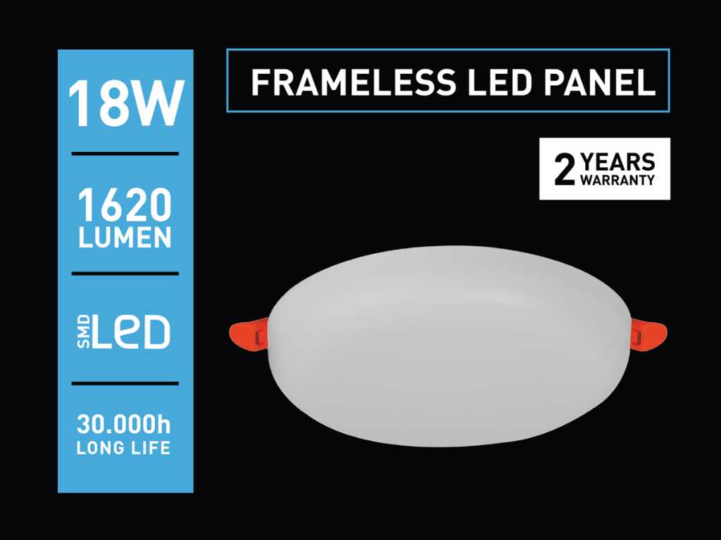 50 x 18W Frameless LED Paneel met verstelbaar klemsystem