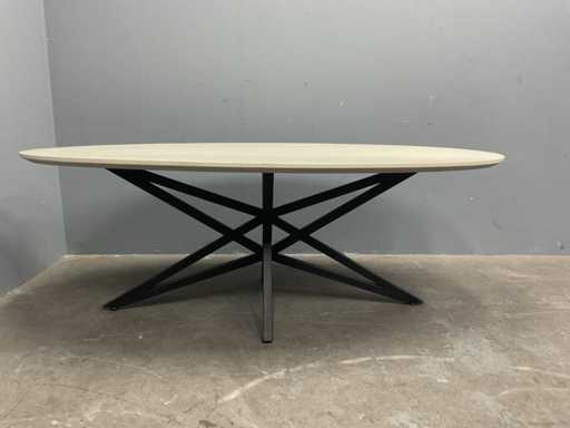 Ovaler HPL-Esstisch 220 cm mit Sternschnuppenbasis