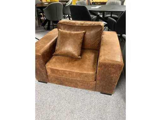 Sofa Richmond XXL fotel, brązowa skóra, solidna bukowa sylwetka, zimna pianka wypełniona nosag z sprężynami 